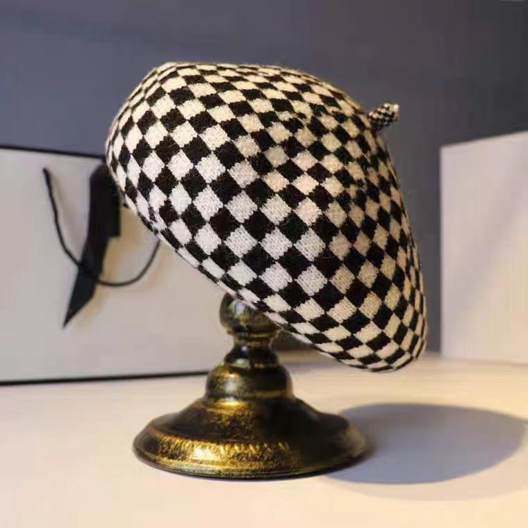 Vintage Check Bucket Hat Knitted Beret