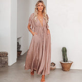 Coachella Music Festival Outfits Button Waist Strap Long Skirt Cardigan Vacation Coat Sun Protection Clothing Long Skirt Bikini Blouse for Women