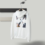 Off White Hoodie With Arrow Print Men'S Plus Size Casual And Comfortable Highquality Cotton Hooded Sweater Owt