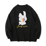 Men Sweater Cartoon Rabbit Embroidered Knitwear Men's Street Trend round Neck Sweater Pullover