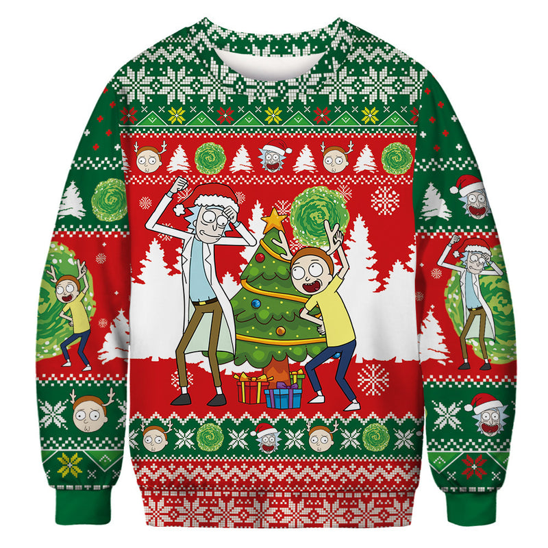 Men and Women Grinch Sweater Christmas round Neck Sweater 3D Printing Couple