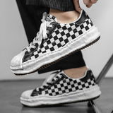 designer Sneaker Shoes Retro Hong Kong Style Chessboard Plaid Casual Men's Shoes Summer Fashion Low Top Colorblock Board Shoes