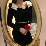 Valentine's Day Dress High Black Bow Velvet Dress Autumn and Winter Dress