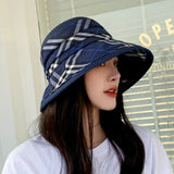 Vintage Check Bucket Hat Straw Sun Bucket Hat