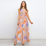 Nine Britton Dress Halter Cut-out Split Sexy Floral