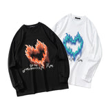 Man Fall Outfits Street Hip-Hop Love Flame Graffiti Thin Sweater Men 'S Fashion Brand Loose Couple Casual All-Matching Long T-shirt