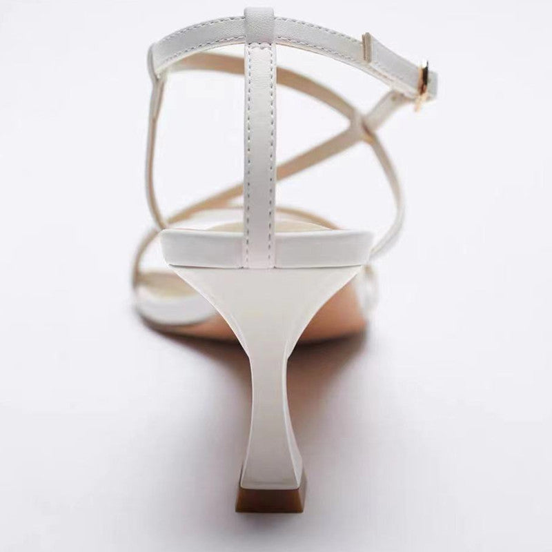 White Strappy Heels Summer Women's Shoes White Thin Belt High Heel Sandals