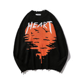 Men Sweater Heart Printing Knitwear Men's Loose Pullover
