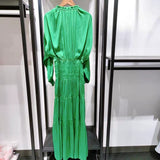 Taffeta Dress Satin Elastic Waist-Tightening Dress