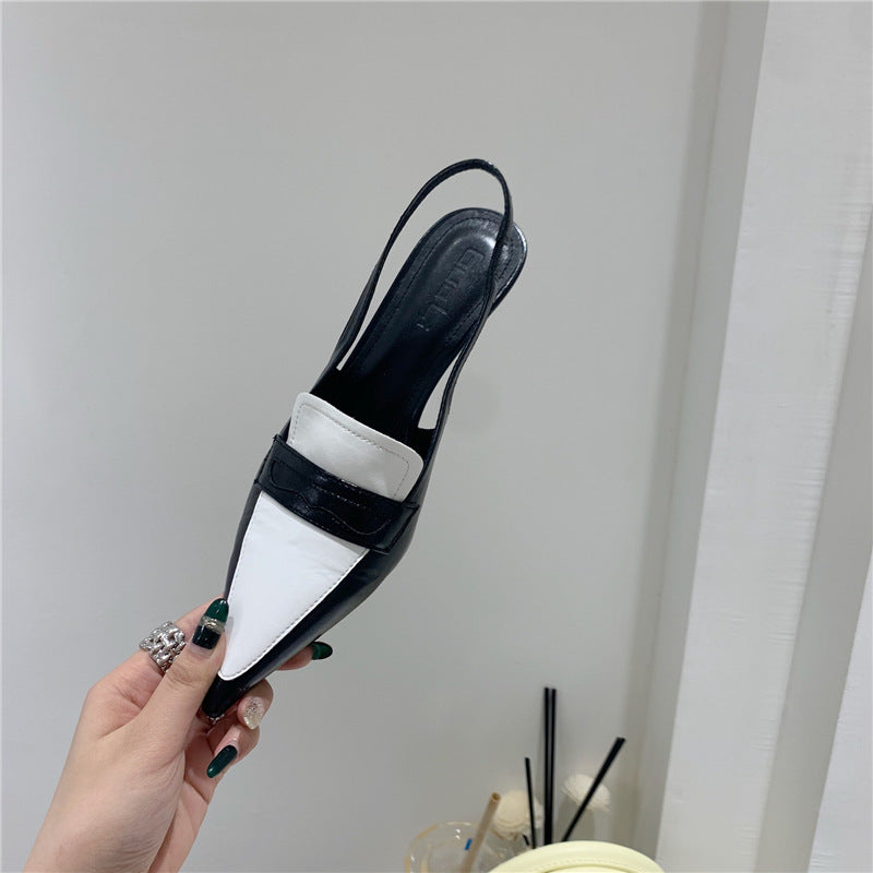 Nude Low Block Heel Pointed Stiletto Heel Soft Bottom Color Matching Pumps