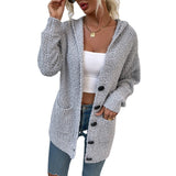 Women Cardigan Knit Sweater Autumn and Winter Hooded Sweater Cardigan Sweater Women's Coat