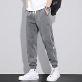 Cuffed Cargo Pants Tencel Cropped Jeans Summer Loose Tappered Breathable Thin Casual Ice Silk Workwear Pants Men