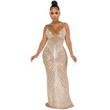 Skin Tight Long Dresses Sexy Spaghetti Straps Chest Wrap Mesh Long Dress Dress