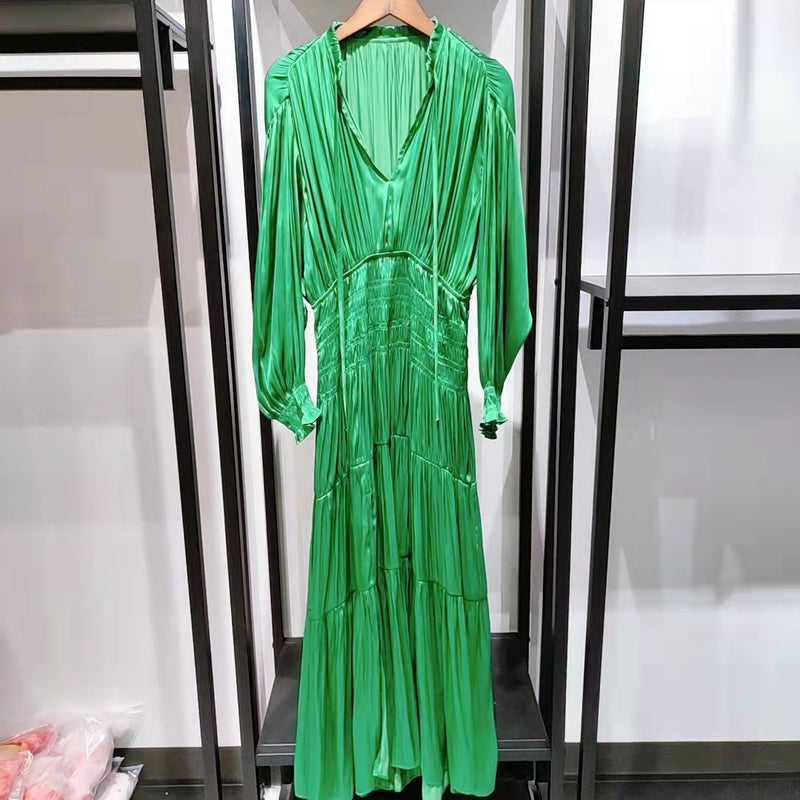 Taffeta Dress Satin Elastic Waist-Tightening Dress