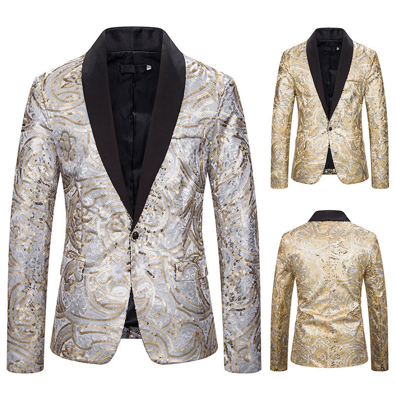 Men Prom Outfits Sequined Performance Dress Suit Nightclub