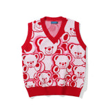 Men Sweater Cartoon Bear Jacquard Knitted Vest Outer Wear Men's Loose V-neck