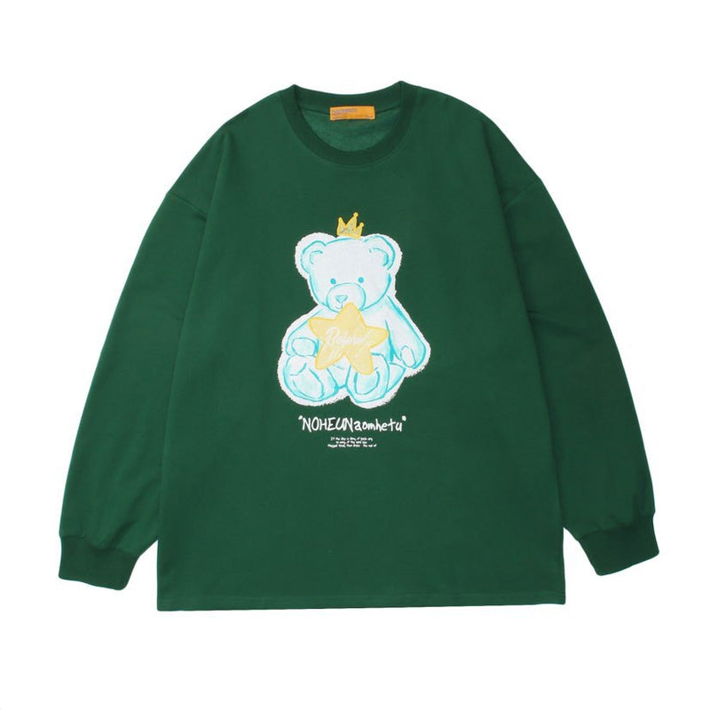 Crew Neck Sweatshirts for Men Menswear Autumn Clothes Cartoon Bear Printed Crew Neck Sweatshirt Men
