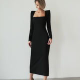 Gloria Vanderbilt Elegant Little Black Dress Dress Skirt Square Collar Slimming Sheath