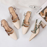 High Heels Slides Summer Toe Cap Ankle-Strap Buckle Chunky Heel Color Block High Heel Sandals