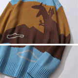 Men Sweater Cartoon Jacquard Color Matching Sweater Men's Trendy Contrast Color Pullover