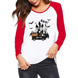Halloween Costumes Pattern Printed Raglan Color Contrast Long Sleeve T-shirt Women
