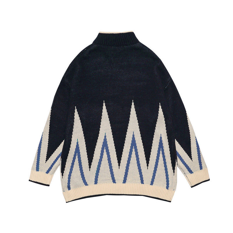 Men Sweater Letter Embroidery Contrasting Color Jacquard Knitwear Men's Sweater Coat