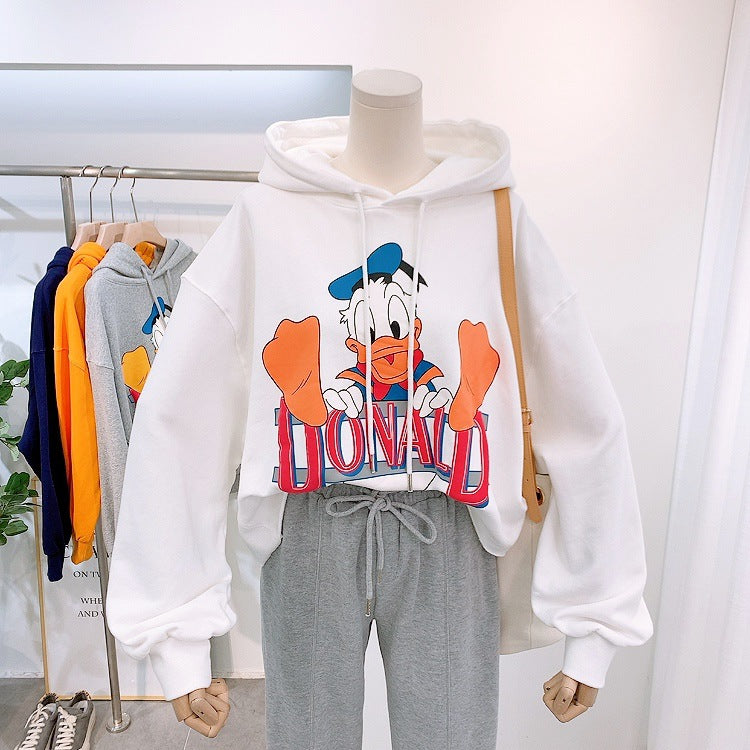 Anime Hoddies Long-Sleeved T-shirt Women's Funny Donald Duck Loose round Neck Sweater