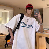 Men T-Shirts Letter Printed round Neck Loose Half Sleeve