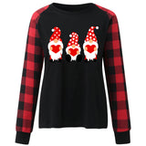 Valentine's Day T Shirt Long Sleeve Plaid Sleeve Valentine's Day Heart Printing T-shirt
