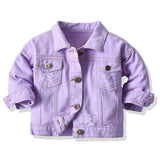 Children Jean Jackets Casual Ultra Short Denim Jacket Spring Solid Color Long Sleeve