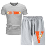 Vlone T Shirts & Shorts 2 Piece Set Short Sleeve T-Shirt Summer Loose Print T-Shirt