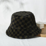 Vintage Check Bucket Hat Lamb Wool Bucket Hat