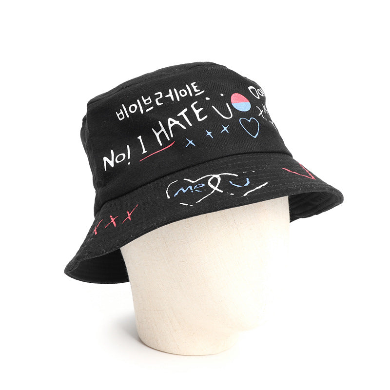 Bucket Hat Fishing Cap Cotton Print Fisherman Hat Fashion Fashion Letters Graffiti Printing Sun Hat