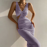 Mauve Dress Bridesmaid Autumn Fashion Strap Dress High Waist Slim Dress