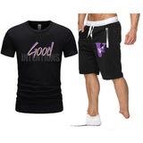 Vlone T Shirts & Shorts 2 Piece Set Letter Large V Printed Short Sleeve