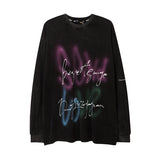 Man Fall Outfits Loose Flame Letter Print Hiphop round Neck Long Sleeve T-shirt