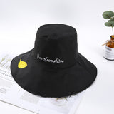 Women Bucket Hat Large Brim Embroidered Sun Protection Sunshade