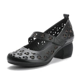 Highway Flat Sandals Spring and Summer Retro Velcro Chunky Heel Hollow Out Hole Sandals