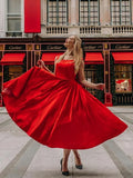 Burgundy Evening Dresses for Weddings Slim-Fit Sexy Midi Dress Red Solid Color Dress