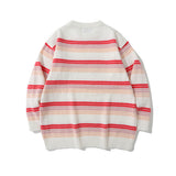 Men Sweater Idle Style Letter Embroidery Mixed Color Stripe Sweater Men's Pullover Sweater