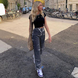 Julia Fox Low Rise Jeans Old Straight Fashion Color Contrast Slimming Casual Pants