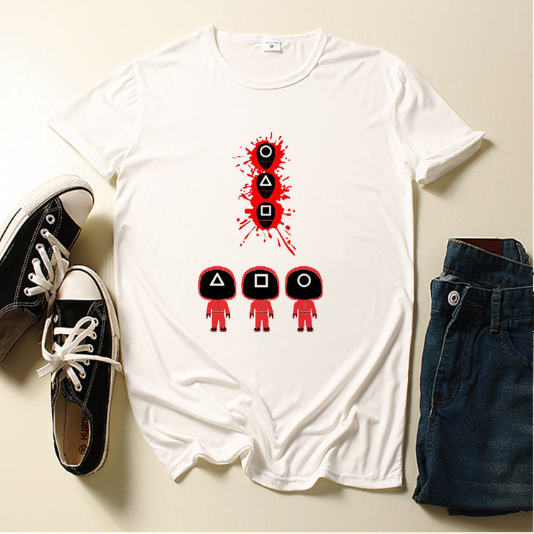 Squid Game Costume Loose Fashion Short-Sleeved Men's T-shirt round Neck Short-Sleeved T-shirt