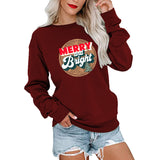 Merry and Bright Sweatshirts Merry and Bright Printed Large Size round Neck Sweater