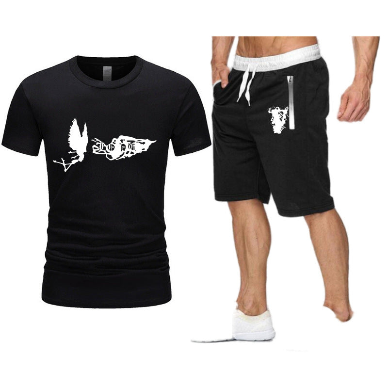 Vlone T Shirts & Shorts 2 Piece Set Short Sleeve Devil Angel Loose Men'S And Women'S T-Shirt