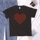 Valentine's Day T Shirt Winter plus Size Women's Clothing Plaid Heart Printing Loose