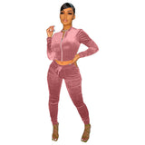 Velour Tracksuit Velvet Fabric Pocket Zipper Leisure Sports Suit