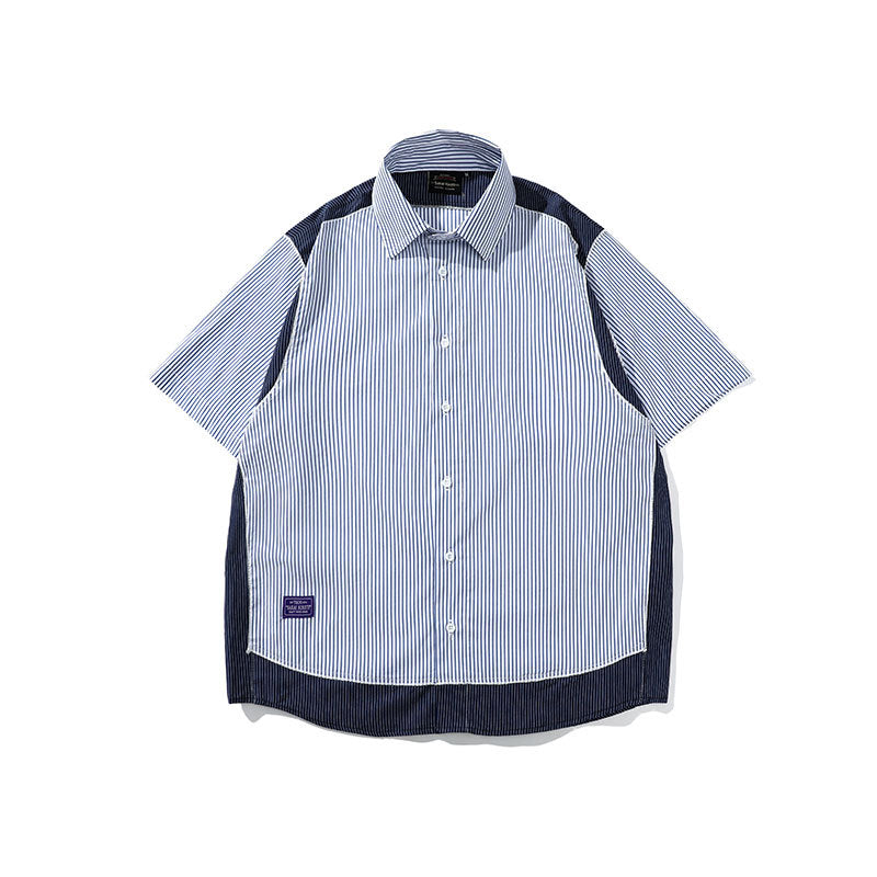 Men T Shitrs Stitching Vertical Stripes Printing Lapel