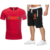 Vlone T Shirts & Shorts 2 Piece Set Large V Printed Short Sleeve Loose Short Sleeve T-Shirt Shorts