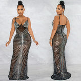 Skin Tight Long Dresses Sexy Spaghetti Straps Chest Wrap Mesh Long Dress Dress