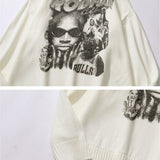 Men Sweater Character Printed Sweater Men's round Neck Sweater Autumn Loose Pullover